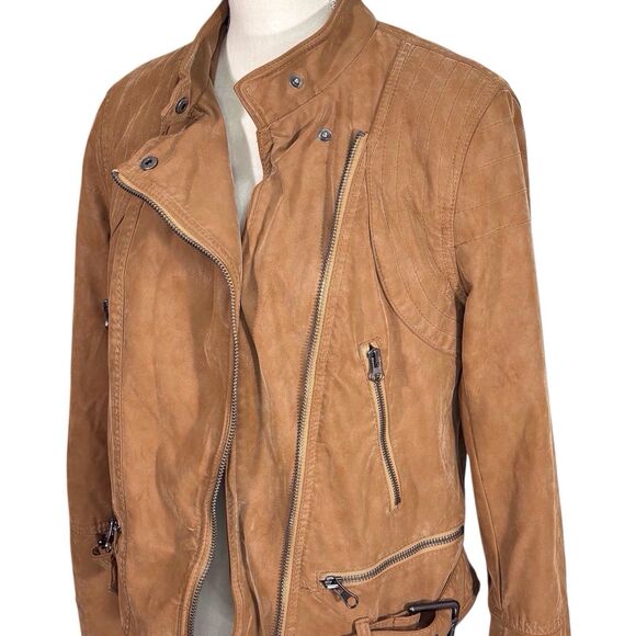 We The Free People Fenix Faux Leather Moto Jacket Camel Brown Women’s Medium - Picture 1 of 8